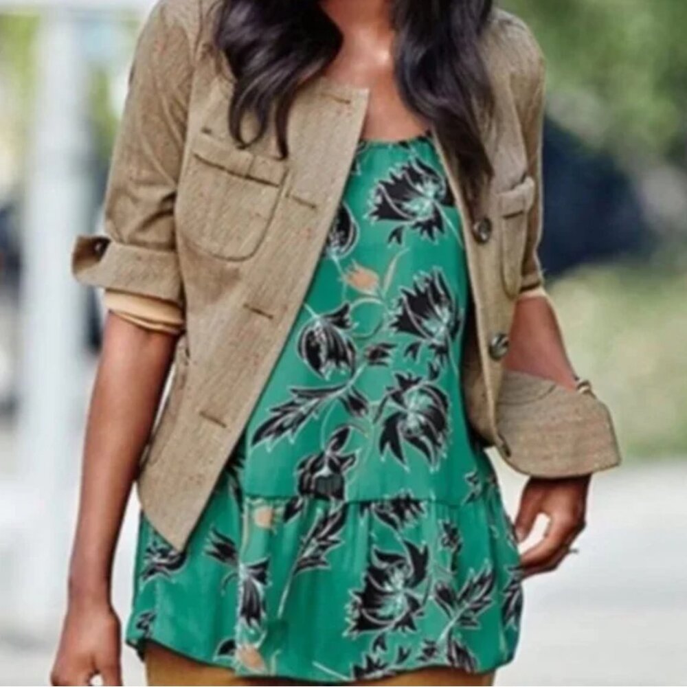 Cabi Green Floral Peplum Tank